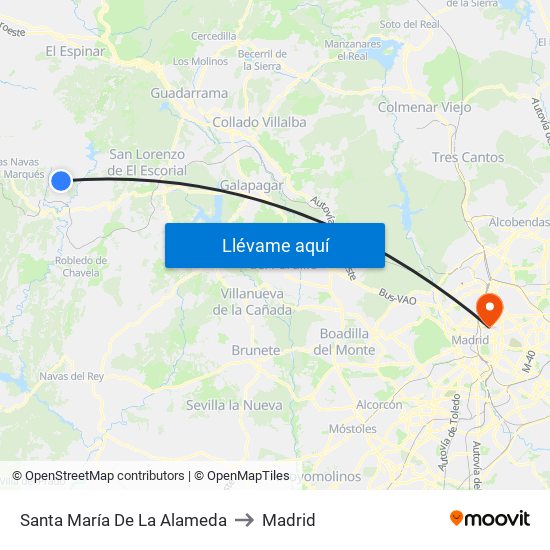 Santa María De La Alameda to Madrid map