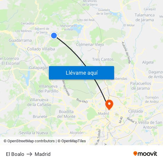 El Boalo to Madrid map