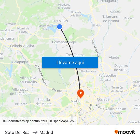 Soto Del Real to Madrid map