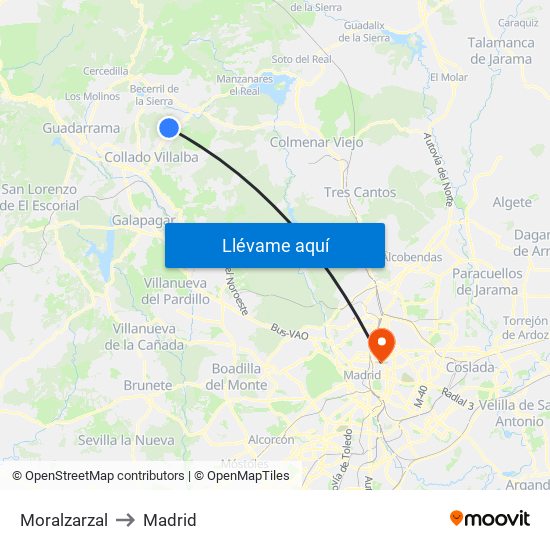 Moralzarzal to Madrid map