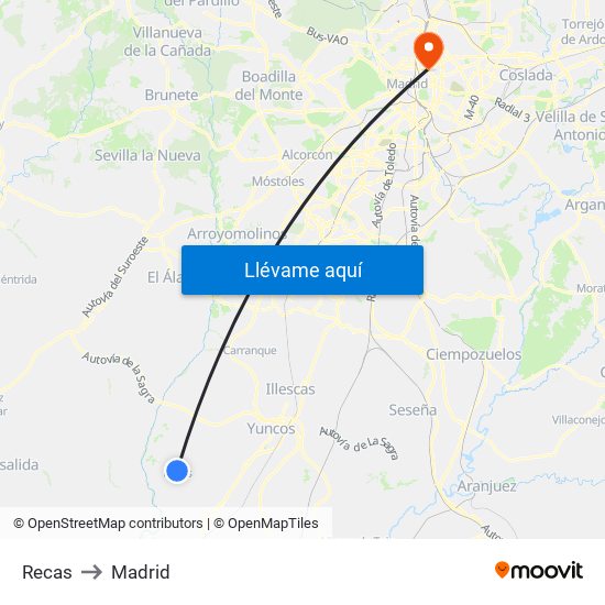 Recas to Madrid map