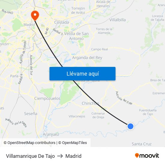 Villamanrique De Tajo to Madrid map