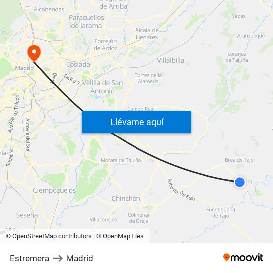 Estremera to Madrid map