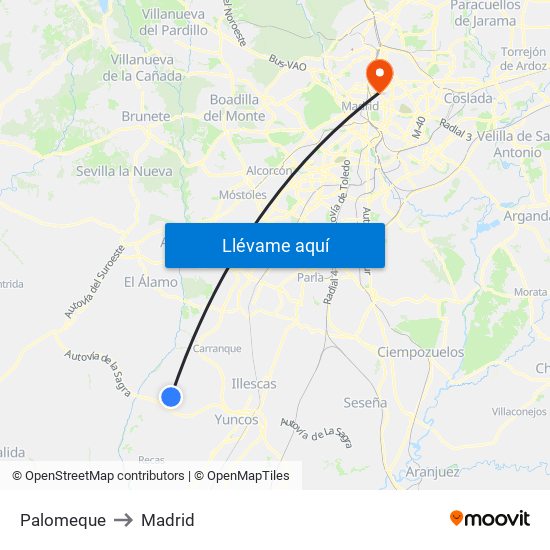 Palomeque to Madrid map