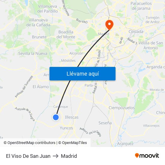 El Viso De San Juan to Madrid map