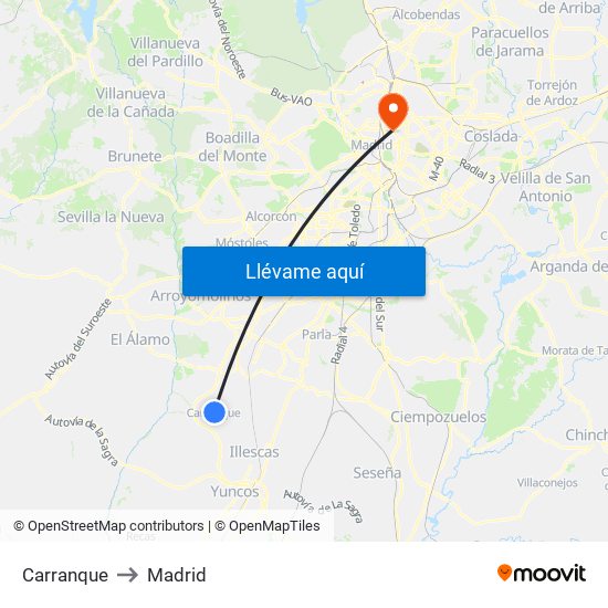 Carranque to Madrid map