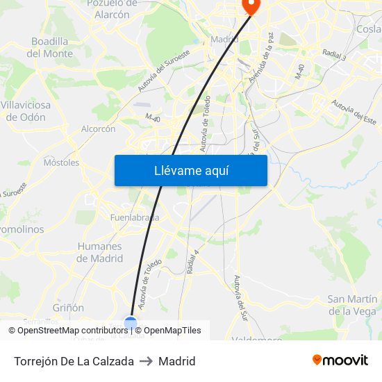 Torrejón De La Calzada to Madrid map