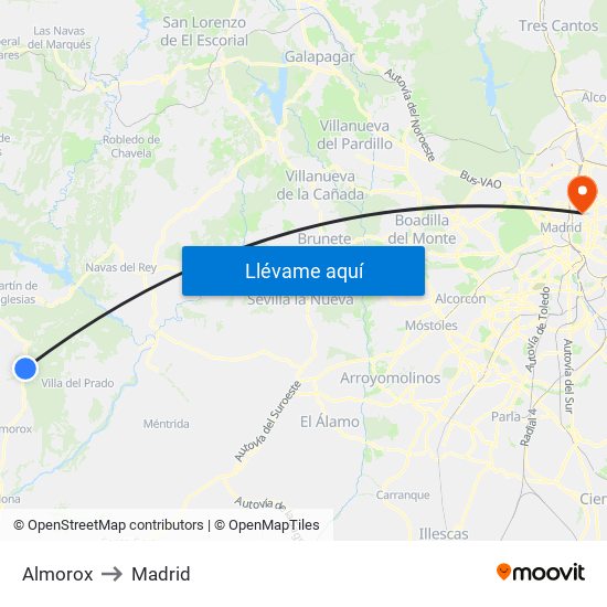 Almorox to Madrid map