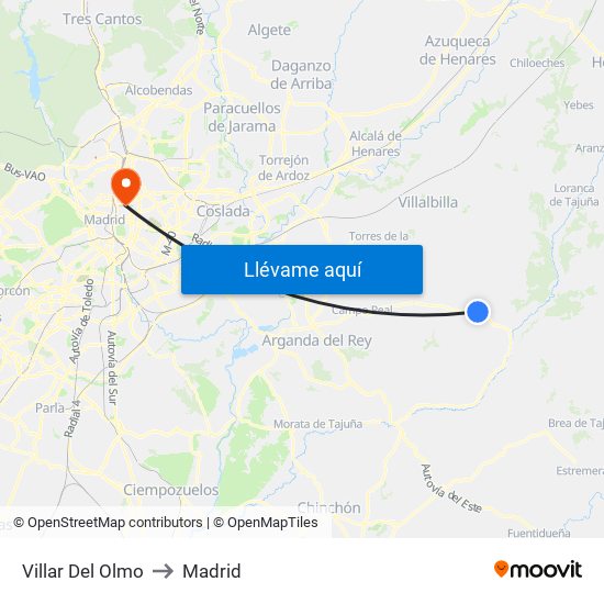 Villar Del Olmo to Madrid map