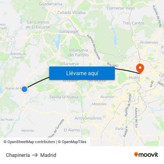 Chapinería to Madrid map