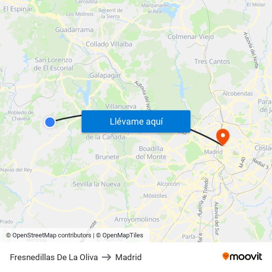Fresnedillas De La Oliva to Madrid map