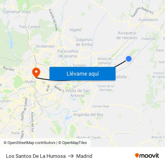 Los Santos De La Humosa to Madrid map