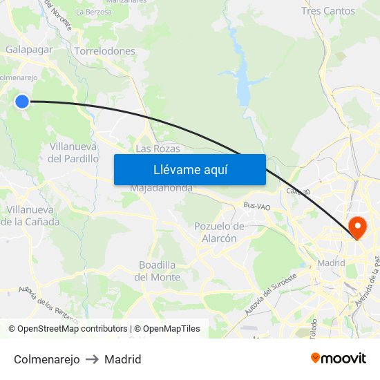 Colmenarejo to Madrid map