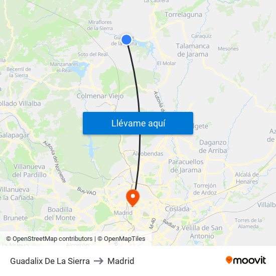 Guadalix De La Sierra to Madrid map