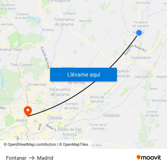 Fontanar to Madrid map