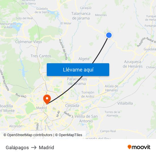 Galápagos to Madrid map