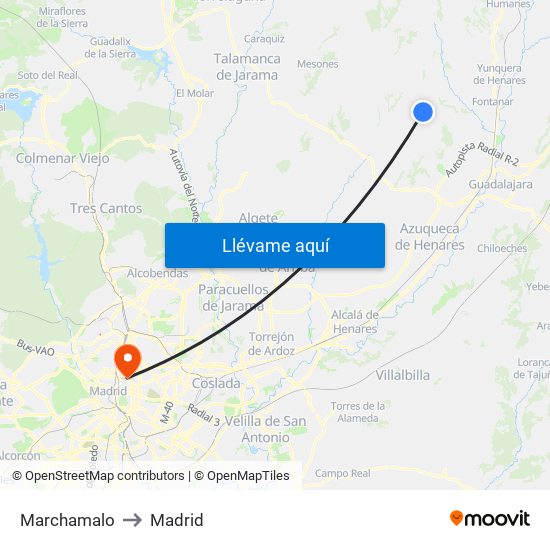 Marchamalo to Madrid map