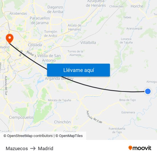 Mazuecos to Madrid map
