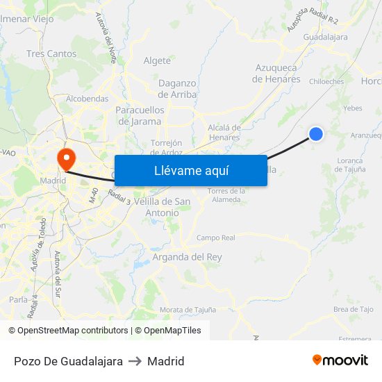 Pozo De Guadalajara to Madrid map