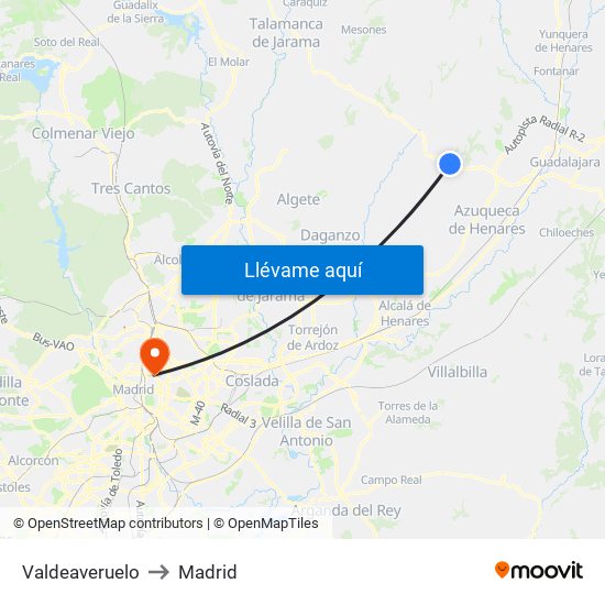 Valdeaveruelo to Madrid map