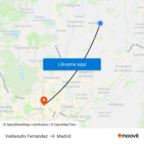 Valdenuño Fernández to Madrid map