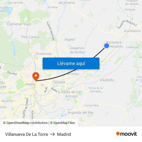 Villanueva De La Torre to Madrid map