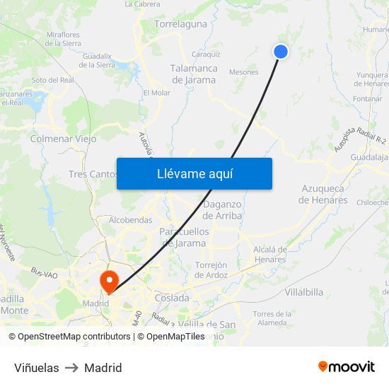 Viñuelas to Madrid map