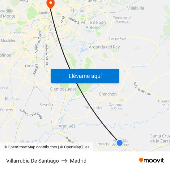 Villarrubia De Santiago to Madrid map