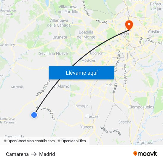 Camarena to Madrid map