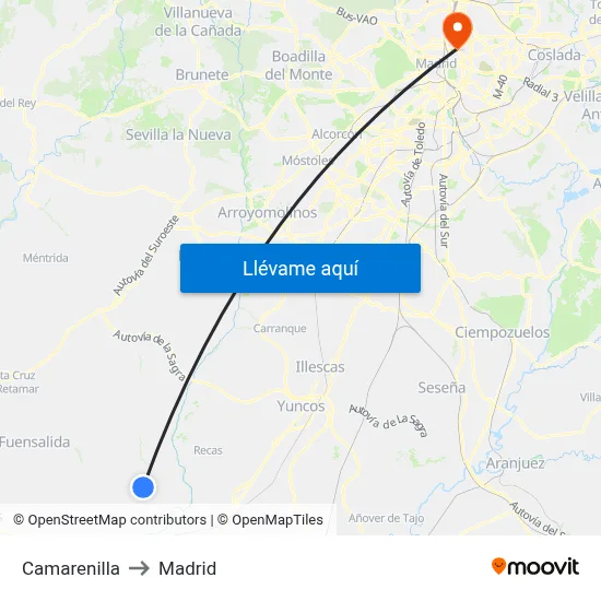 Camarenilla to Madrid map