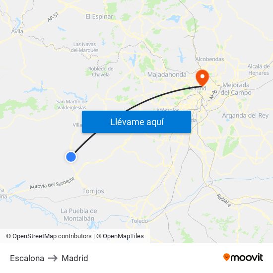 Escalona to Madrid map