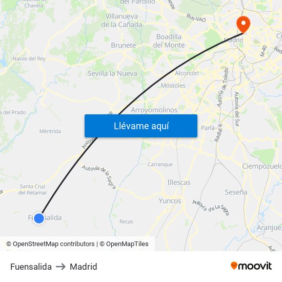 Fuensalida to Madrid map