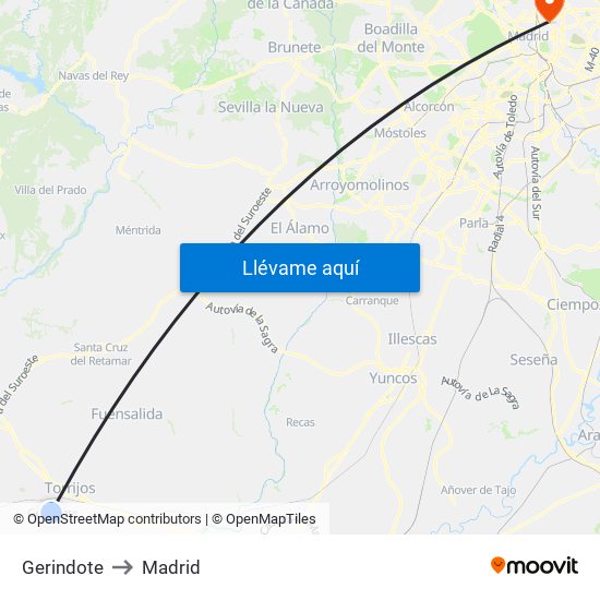 Gerindote to Madrid map