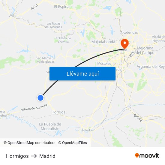 Hormigos to Madrid map