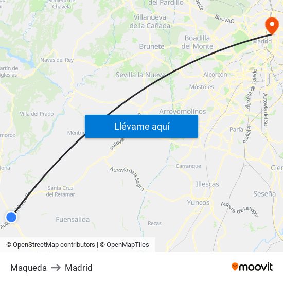 Maqueda to Madrid map