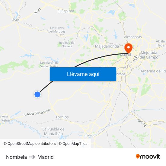 Nombela to Madrid map