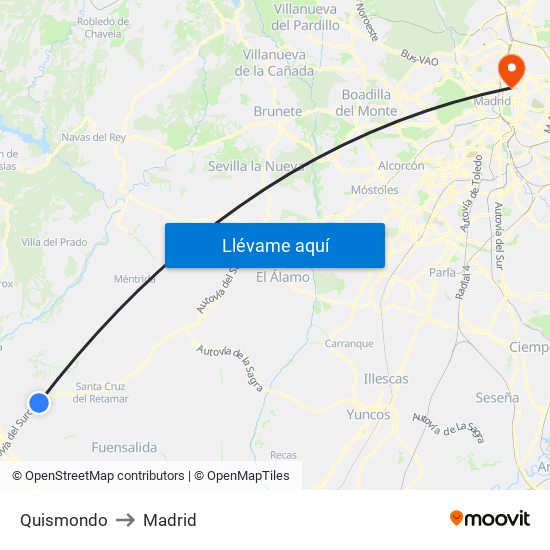 Quismondo to Madrid map