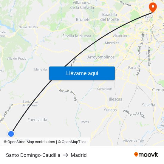Santo Domingo-Caudilla to Madrid map
