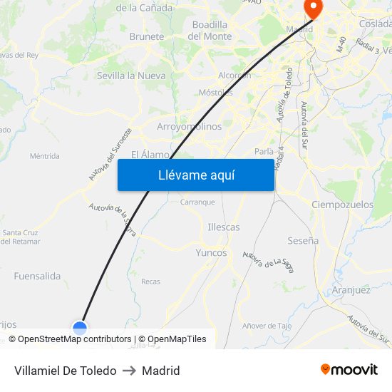 Villamiel De Toledo to Madrid map
