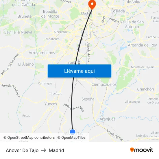 Añover De Tajo to Madrid map