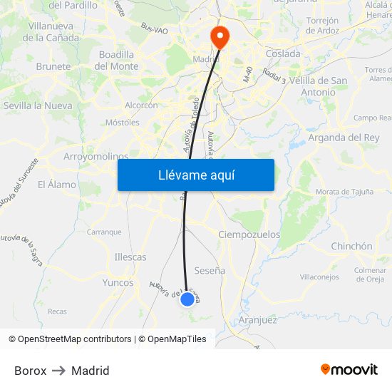 Borox to Madrid map