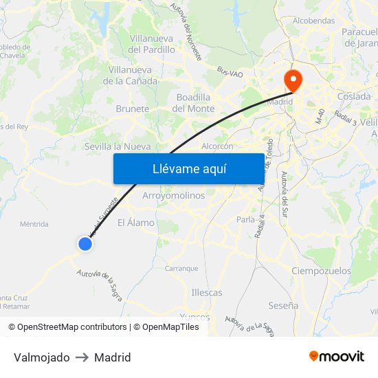 Valmojado to Madrid map