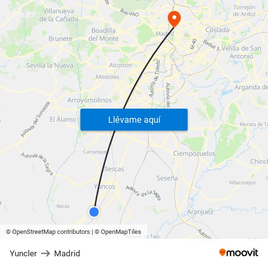 Yuncler to Madrid map