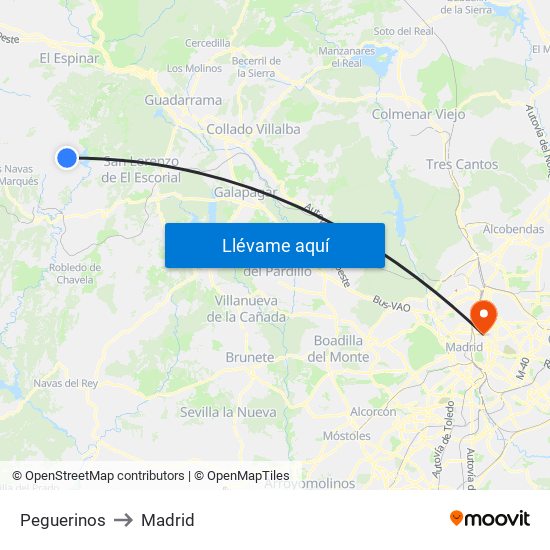 Peguerinos to Madrid map