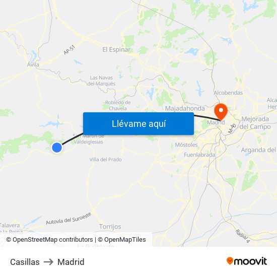 Casillas to Madrid map