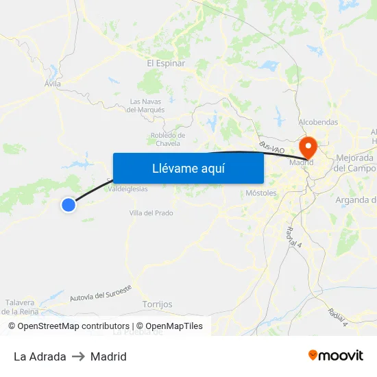 La Adrada to Madrid map
