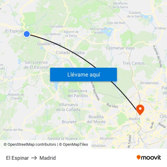 El Espinar to Madrid map