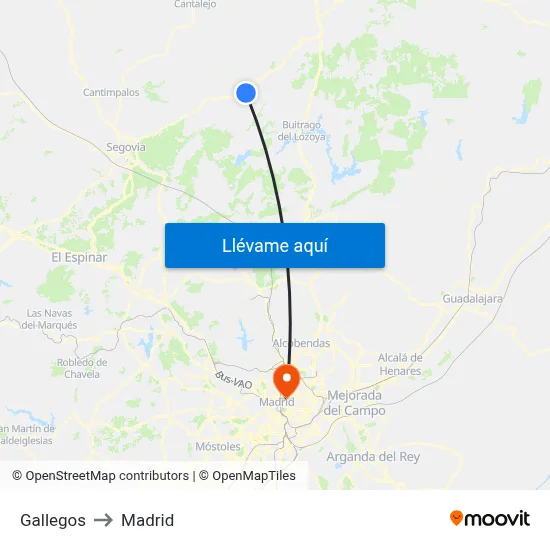 Gallegos to Madrid map