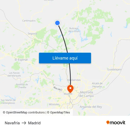 Navafría to Madrid map