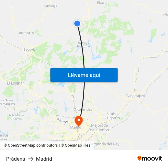 Prádena to Madrid map